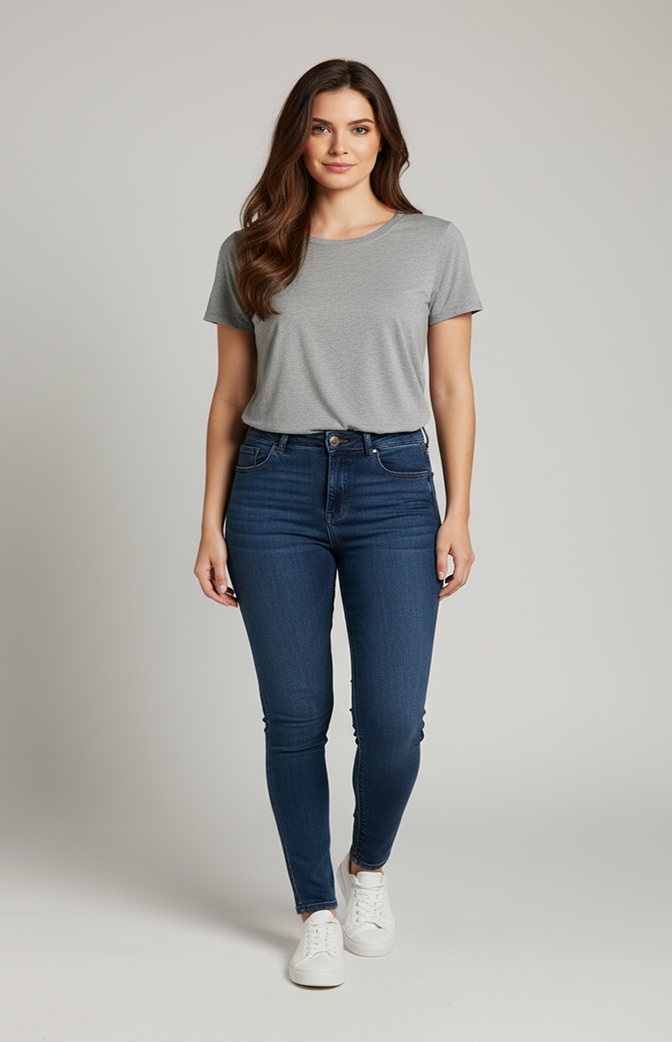 Camiseta Feminina Básica Premium Cinza Mescla | Versatilidade Essencial e Conforto Diário