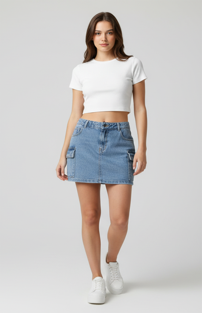 Saia Jeans Zhavi Urban Pocket – Estilo Casual & Versatilidade Moderna