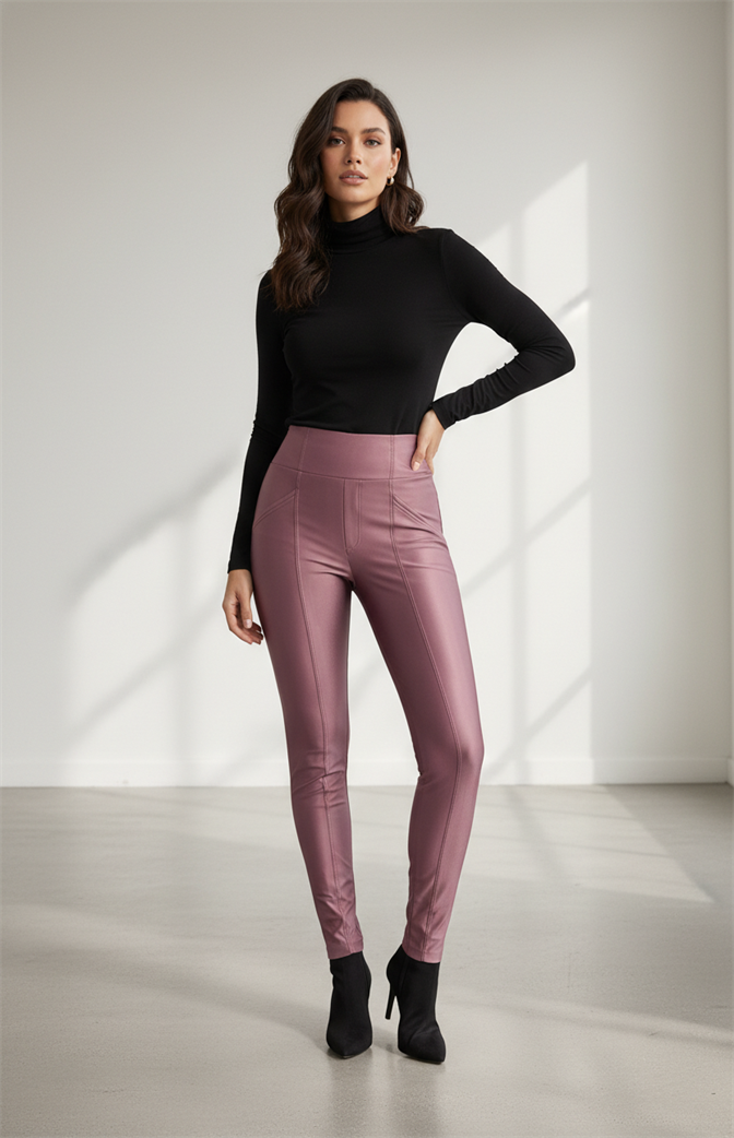 Calça de Alfaiataria Slim Cintura Alta – Rosé Acetinado