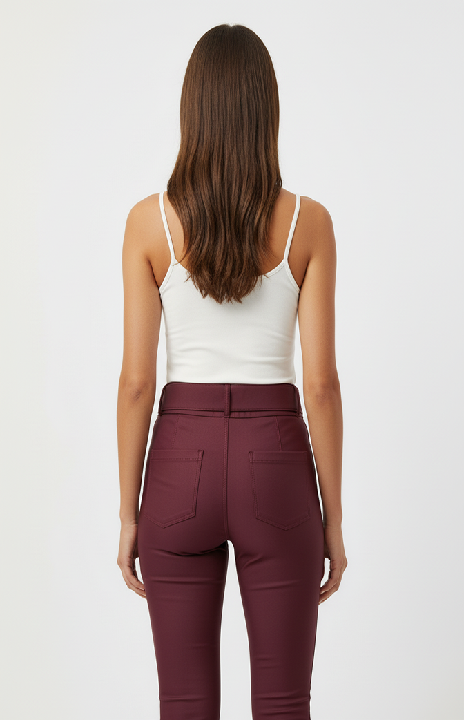 Calça Prada Zhavi Wine Premium Com Cinto – Elegância Intensa & Caimento Impecável