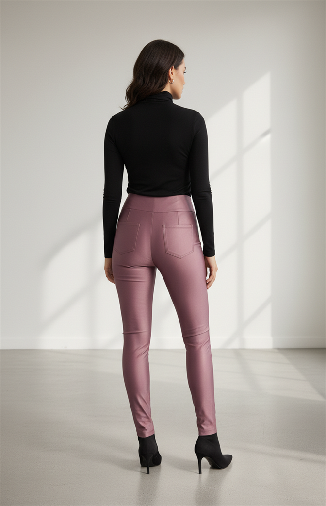 Calça de Alfaiataria Slim Cintura Alta – Rosé Acetinado