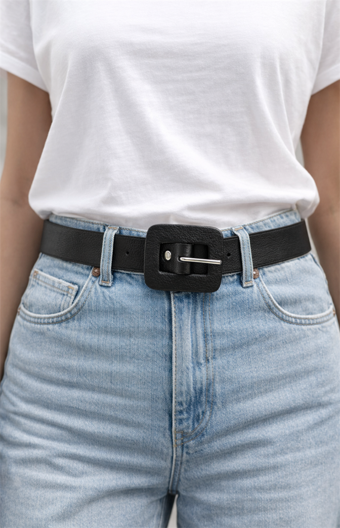 Cinto Preto em Couro Sintético – Clássico, elegante e indispensável