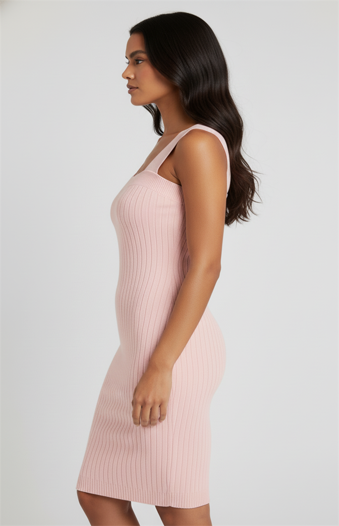 Vestido Curto Canelado Rosa – Zhavi | Conforto, Elegância e Modelagem Perfeita