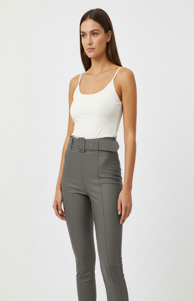 Calça Prada Zhavi Urban Grey Com Cinto – Minimalismo Sofisticado & Caimento de Alta Performance