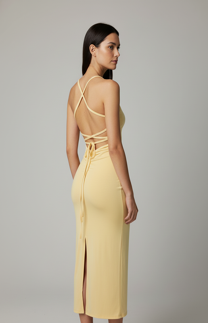 Vestido Midi com Amarração nas Costas – Zhavi Elegance