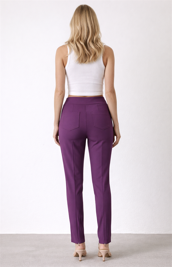 Calça Feminina Alfaiataria Skinny Roxa com Cintura Alta