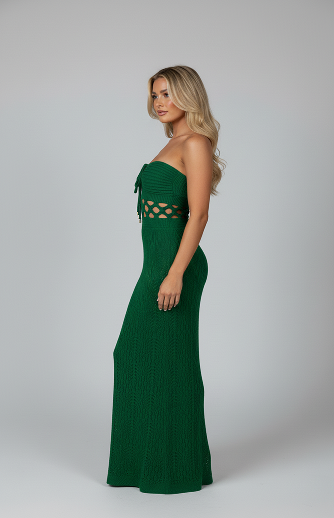 Vestido Longo Verde em Tricô com Recortes – Elegância Summer Green