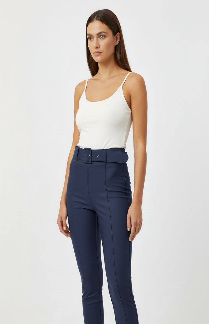 Calça Prada Zhavi Blue Vision Com Cinto – Elegância Estruturada & Conforto Premium